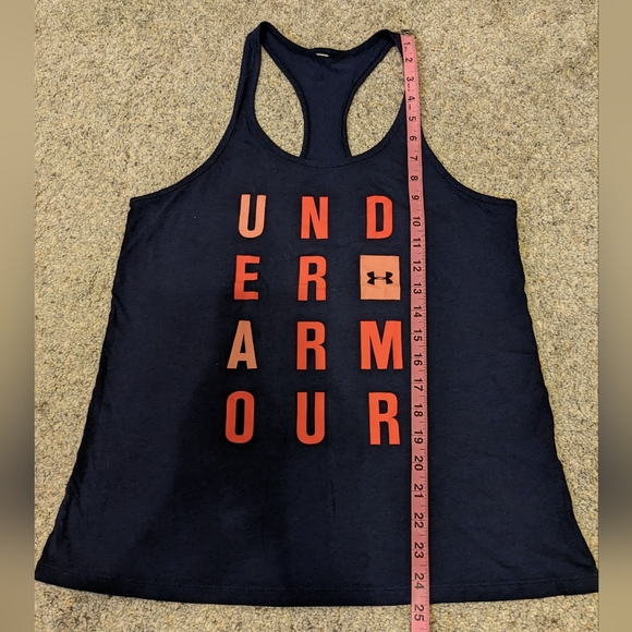 Under Armour Navy with coral writing Racerback tank - Picture 3 of 6